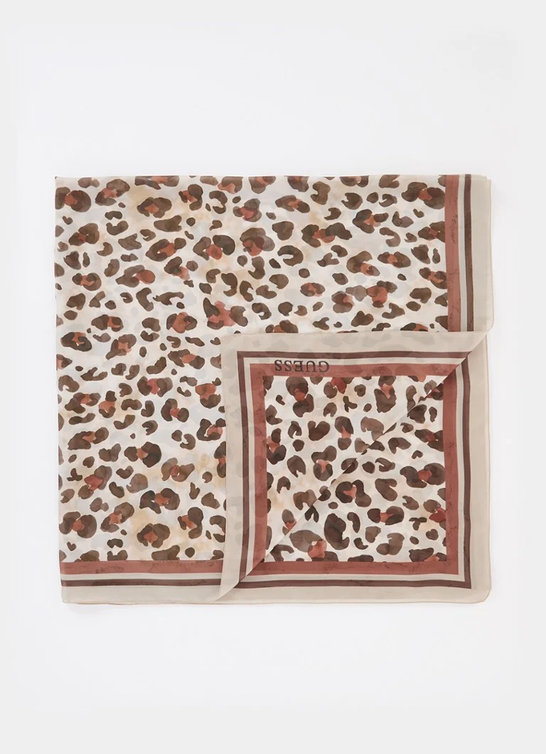 Eșarfă GUESS cu imprimeu leopard, 120 x 120 cm.
