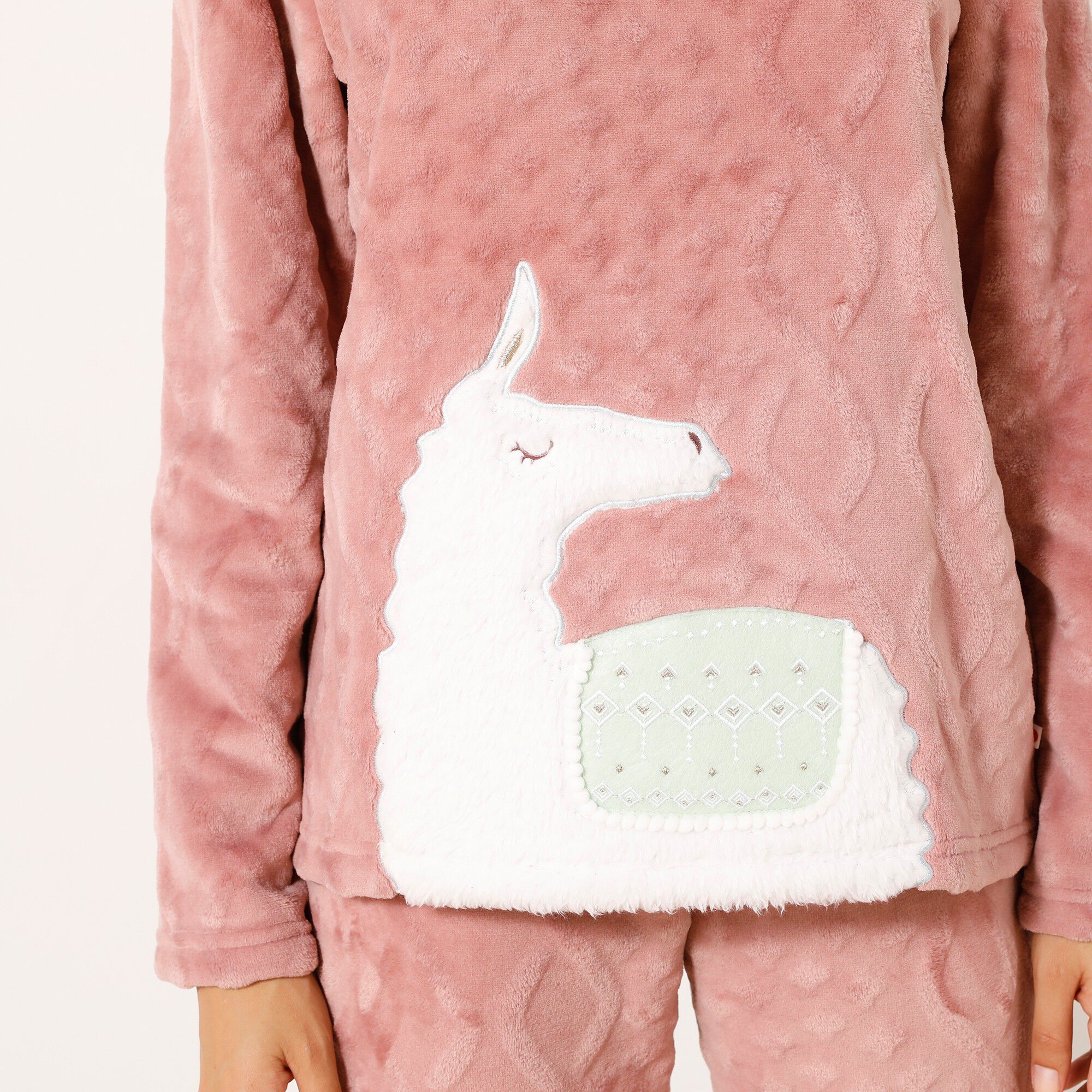 Pyjama lama pantalon maille polaire, toucher peluche