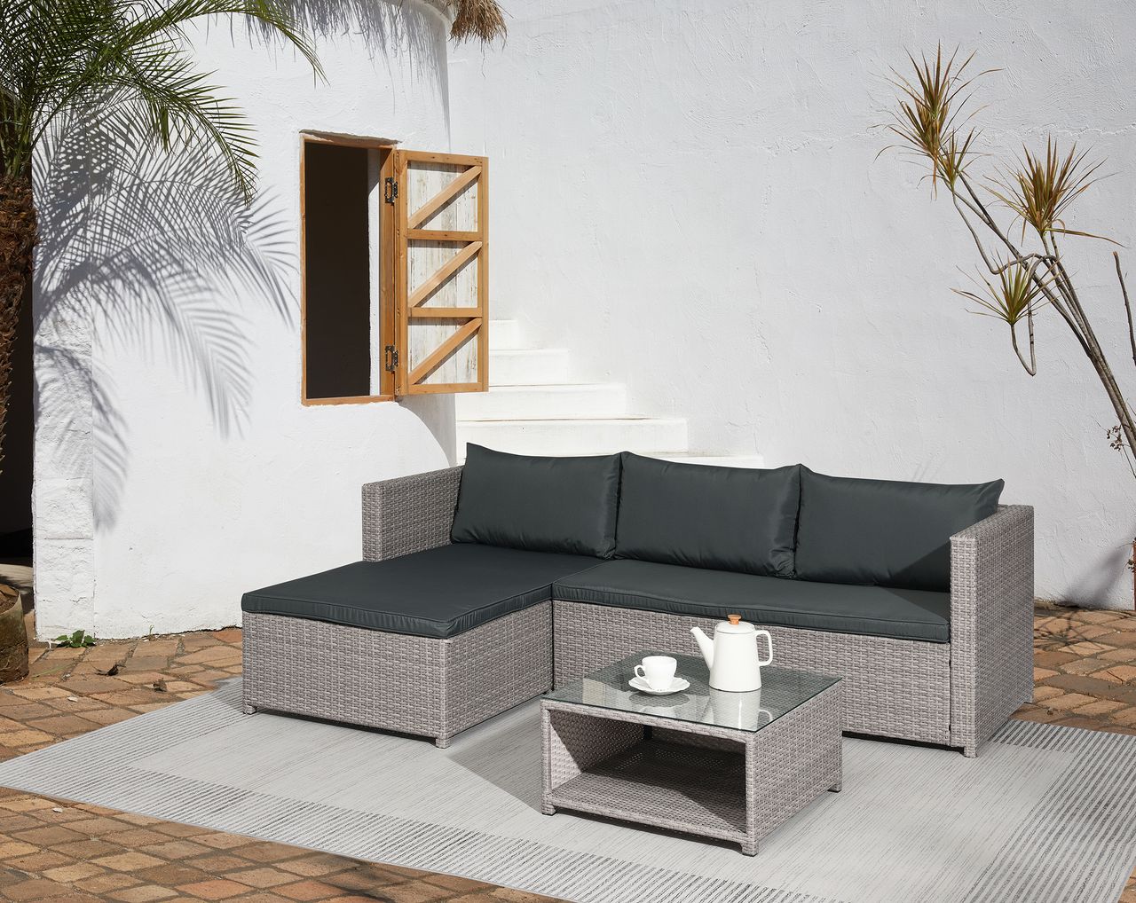 Happy Home Happy Home 3 tlg. Loungeset HGS62-DGR dunkelgrau
