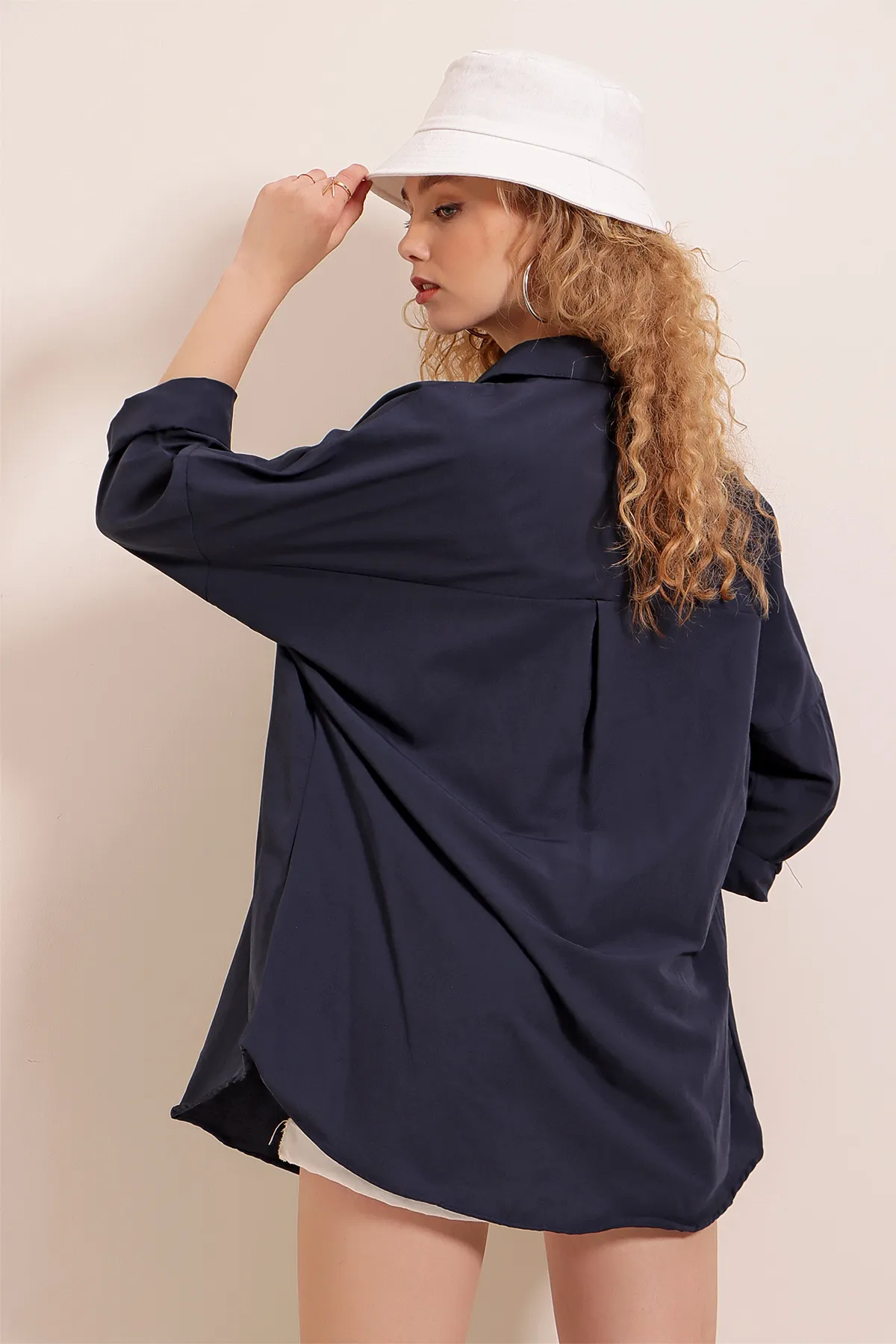 Bigdart  3900 Oversize-Lang-Basic-Hemd – Marineblau