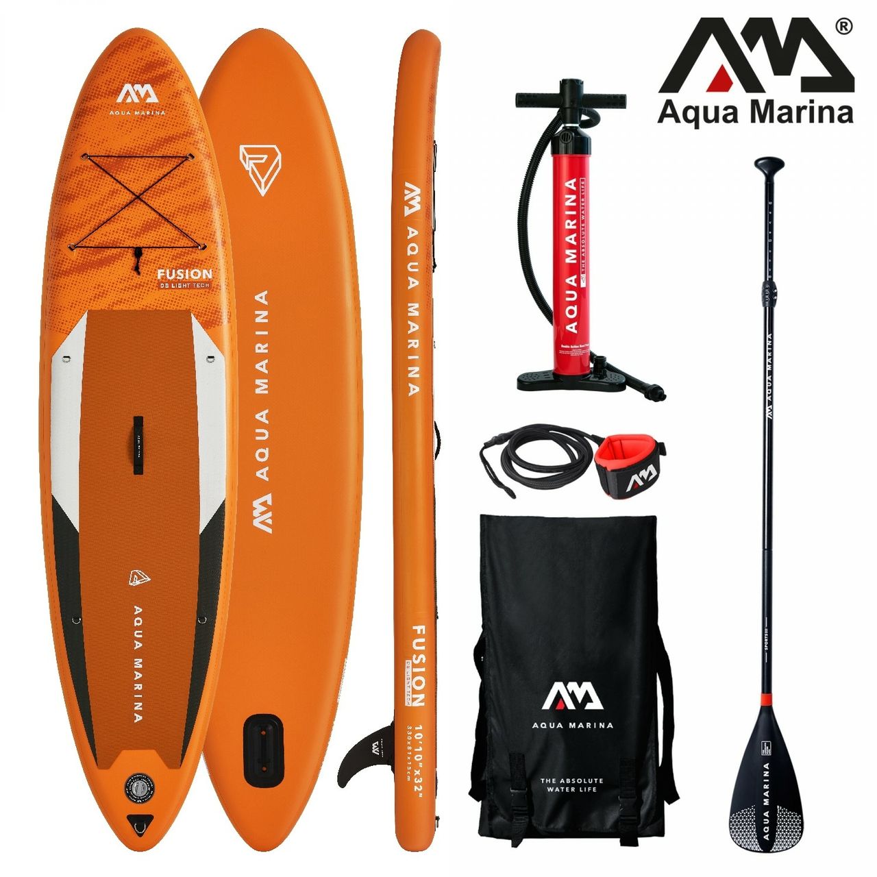 PureHaven Aqua Marina All-Around SUP Board 330x81cm Reißverschlussrucksack Double Action-Pumpe LIQUID AIR Paddel Einschub-Mittelfinne Sicherheitsleine Orange
