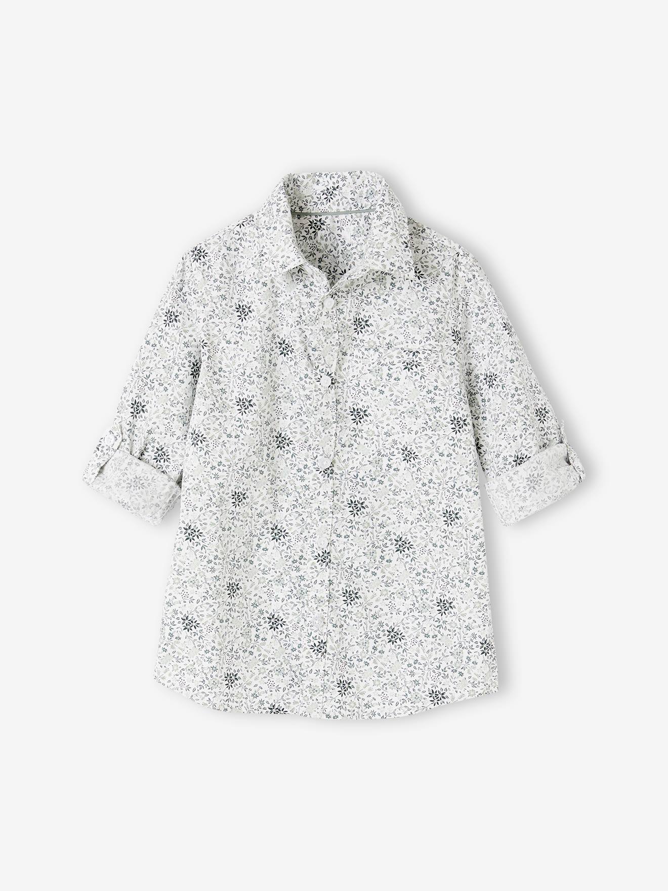 Vertbaudet Jungen Hemd mit Fliege, Blumenmuster Oeko-Tex - grün bedruckt
