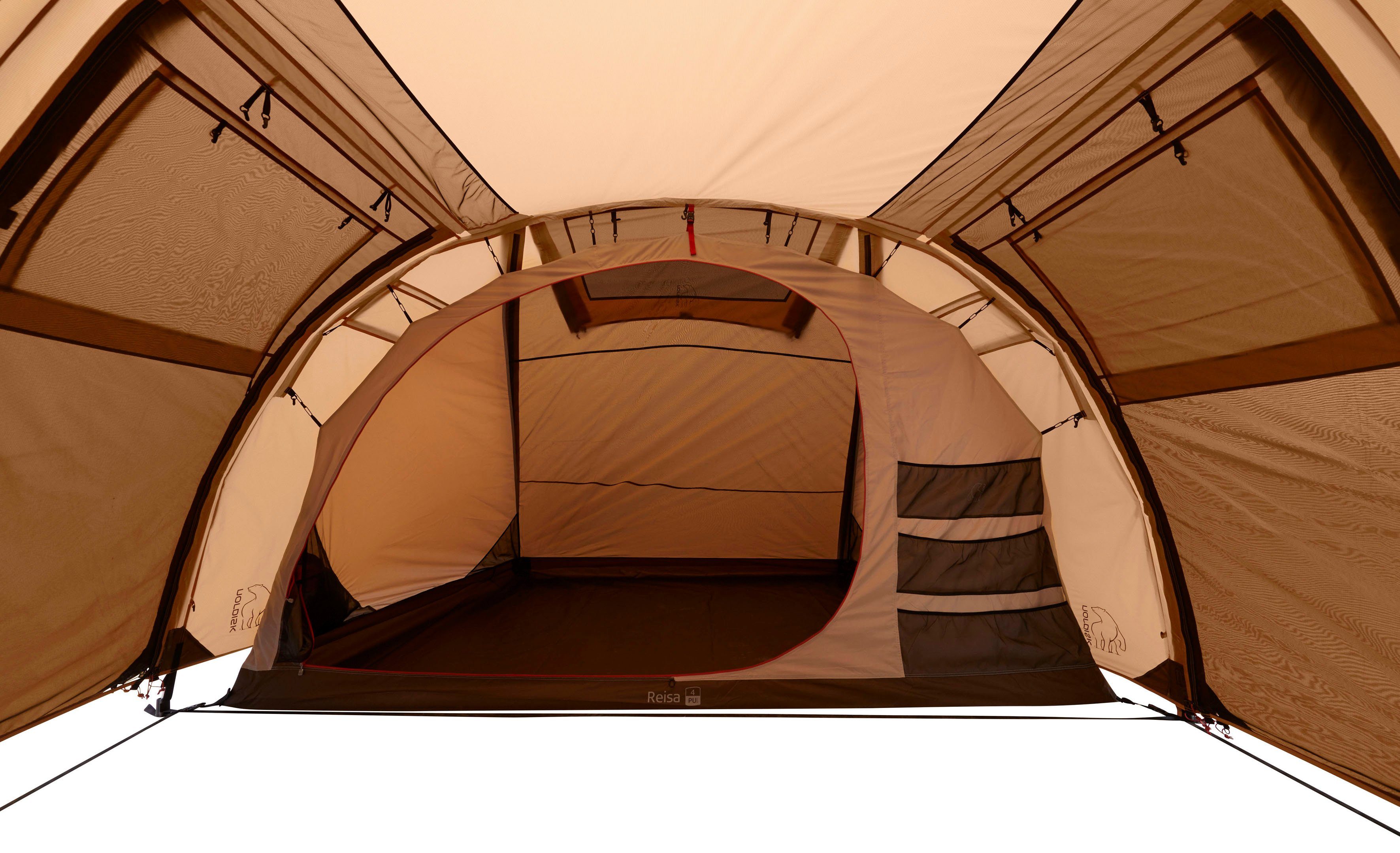 Nordisk Gruppenzelt Reisa 4 PU Tent Cashew/Brown, Personen: 4 (Packung, 1 tlg)