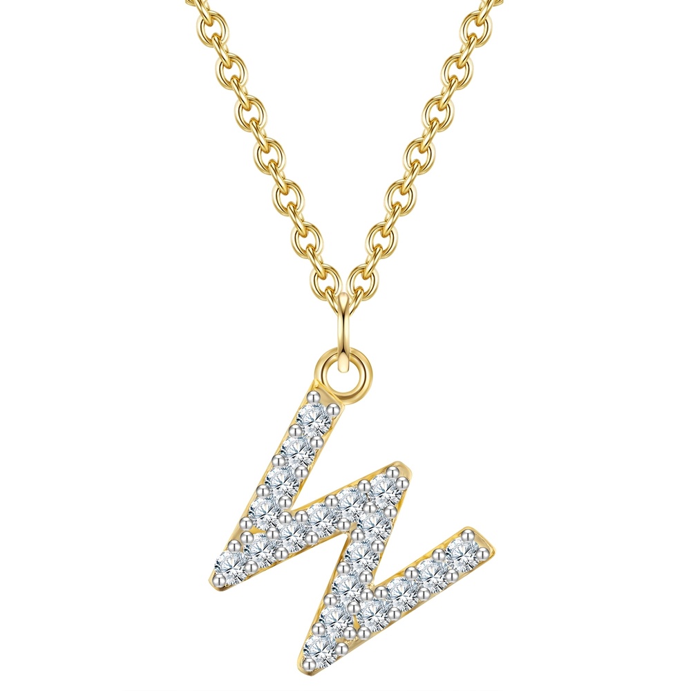 Glanzstücke München Collier en argent Lettre W Argent sterling Oxyde de zirconium (CZ) en Or jaune collier