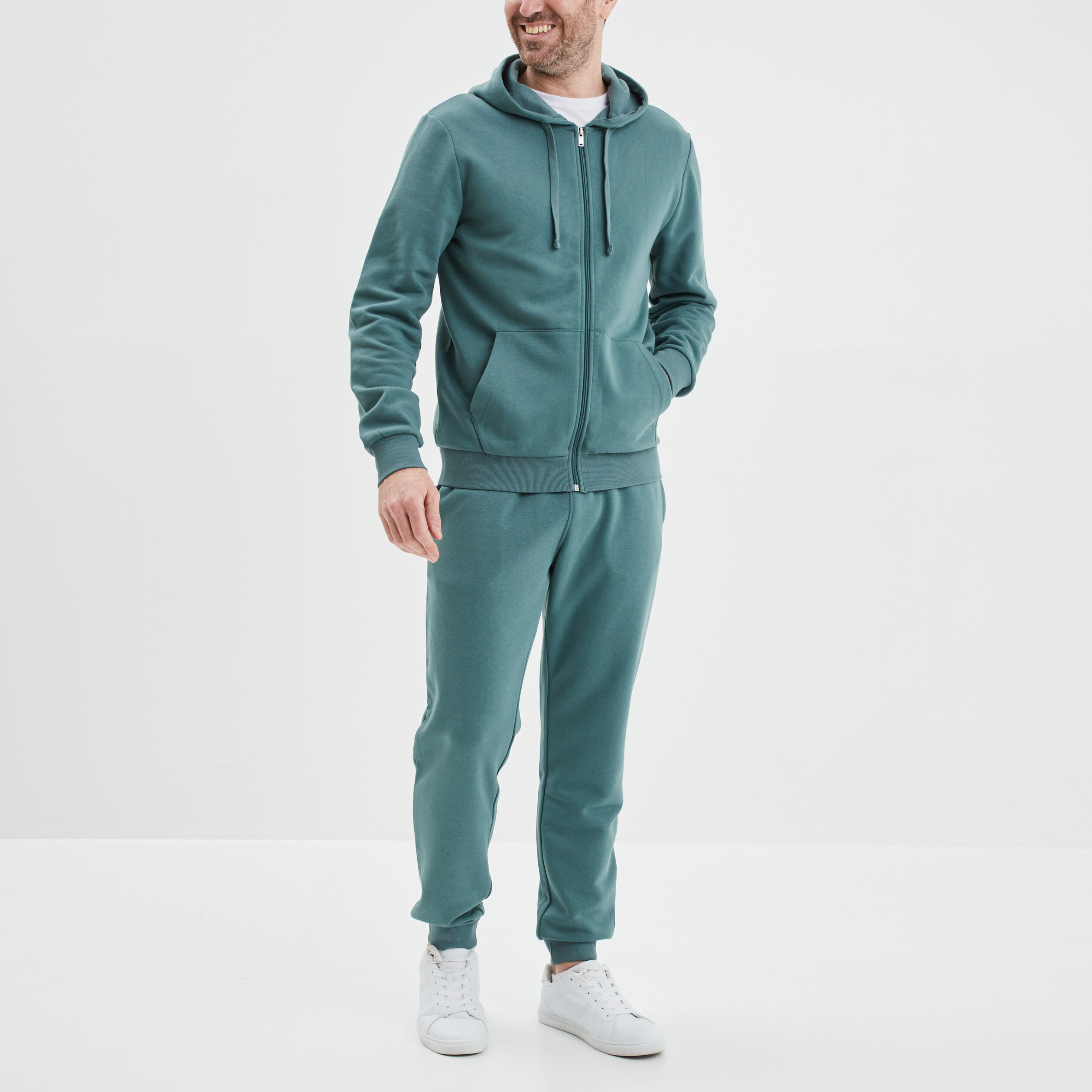 Sweat zippé molleton à capuche vert foncé homme | La Halle