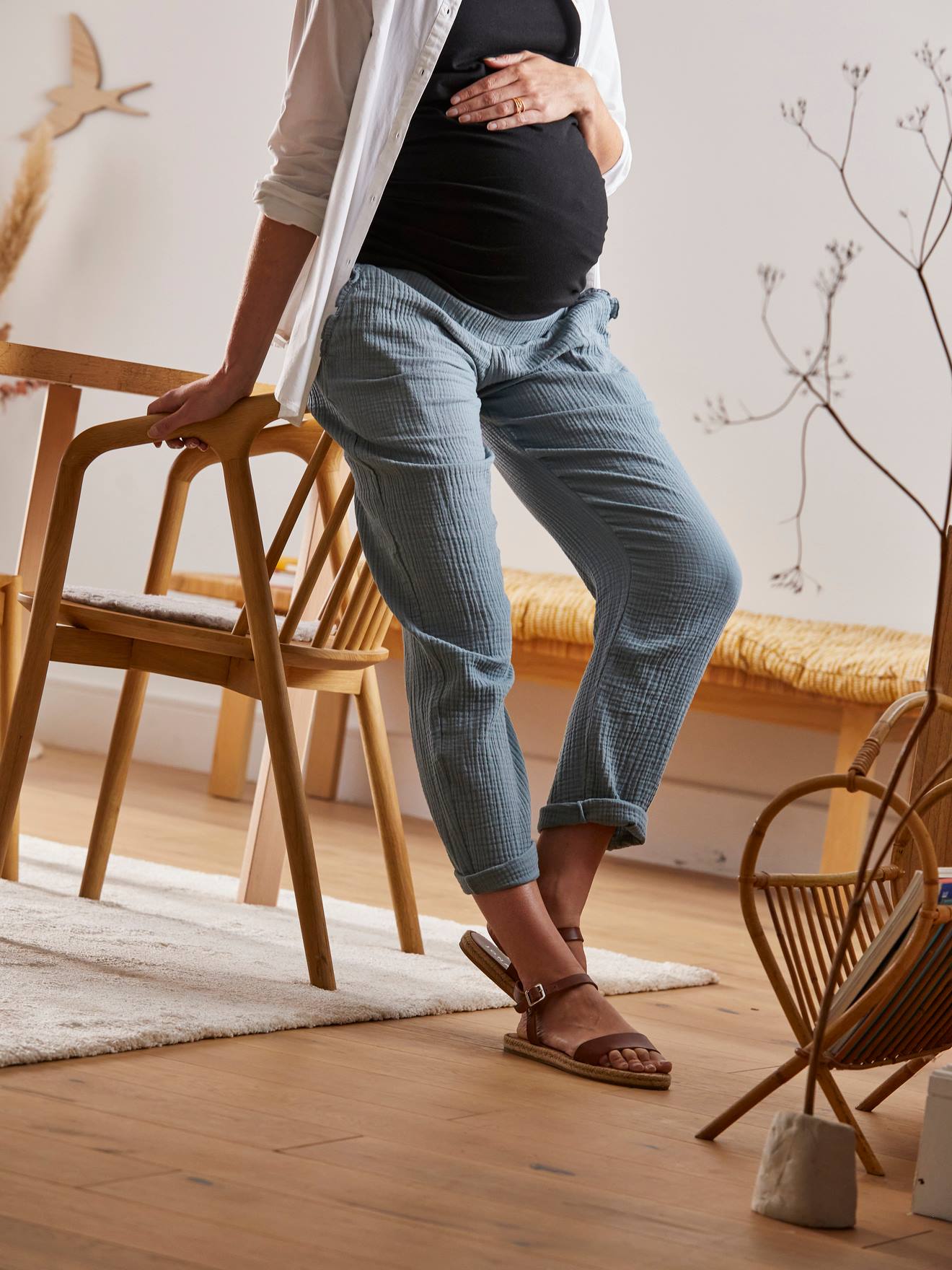 Pantalon de grossesse en gaze de coton terracotta