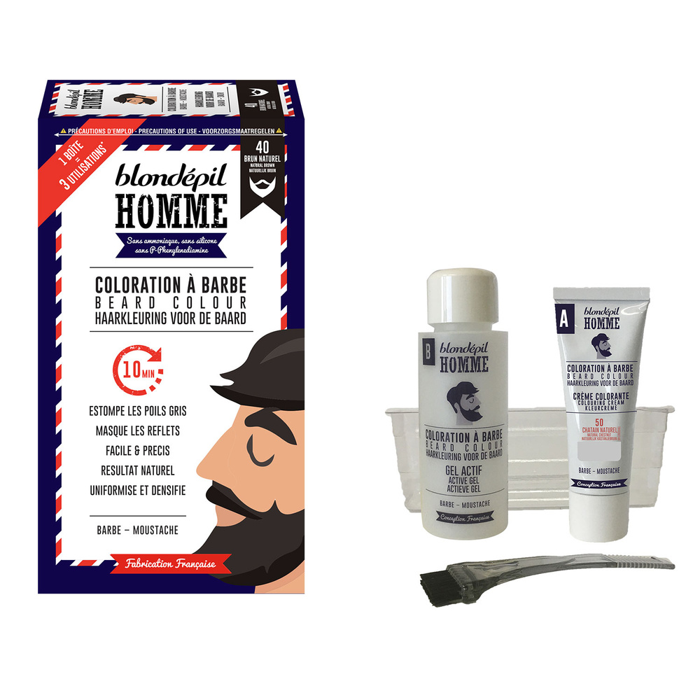 blondepil COLORATION A BARBE BRUN NATUREL - Barbe& Moustache - Kit 3 utilisations Coloration pour barbe