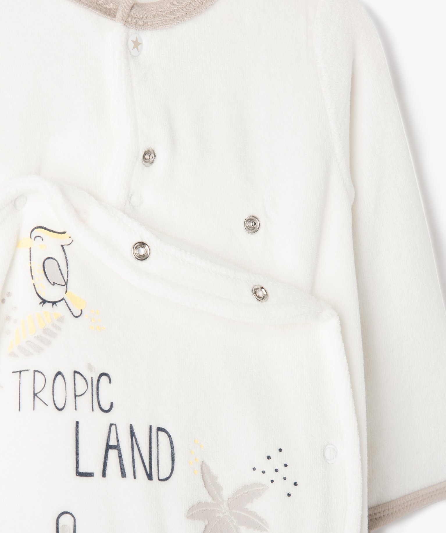 Pyjama bébé en velours imprimé avec ouverture devant - Pe... blanc | GEMO