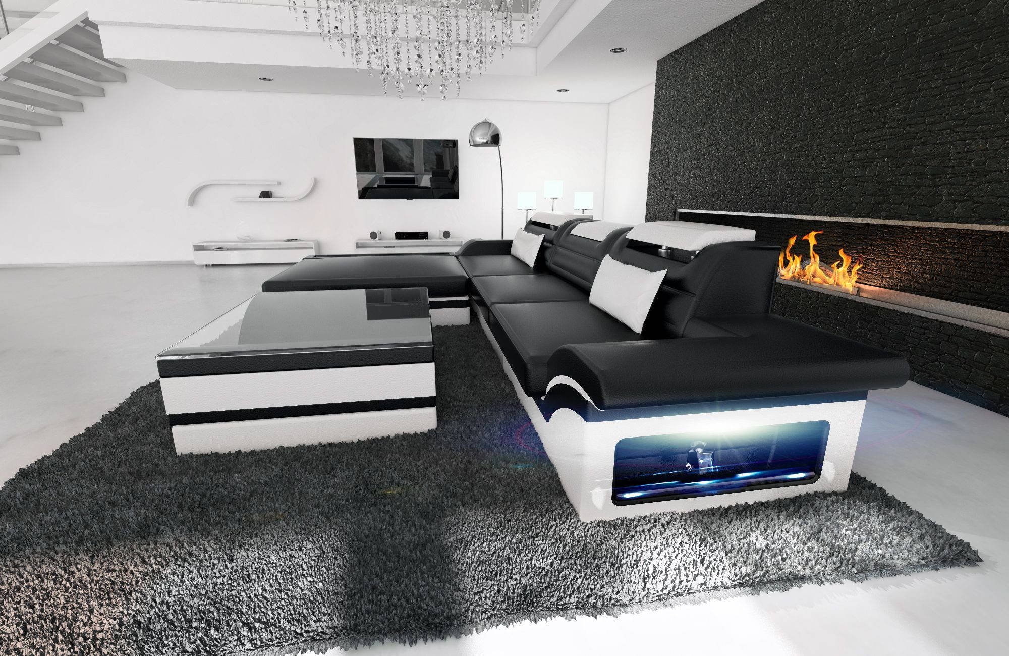 Sofa Dreams Ecksofa Leder Sofa Ledercouch Parma L Form Ledersofa, Couch, mit LED, wahlweise mit Bettfunktion als Schlafsofa, Designersofa
