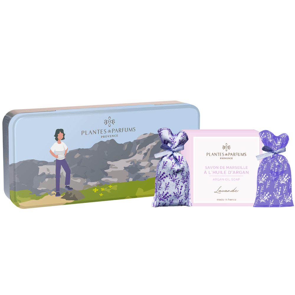 Plantes et Parfums 2 sachets de Lavande - savon Lavande Boîte Métal Rectangulaire