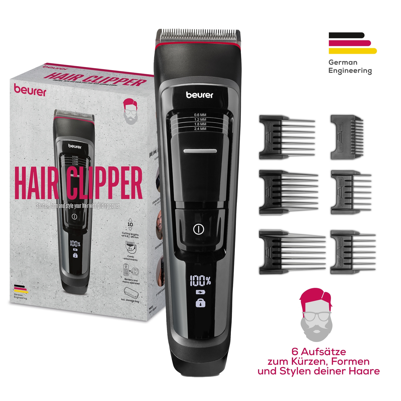 Beurer Haarschneider MN5X-Mit 7 hochwertigen Aufsätzen für schnelles und individuelles Styling