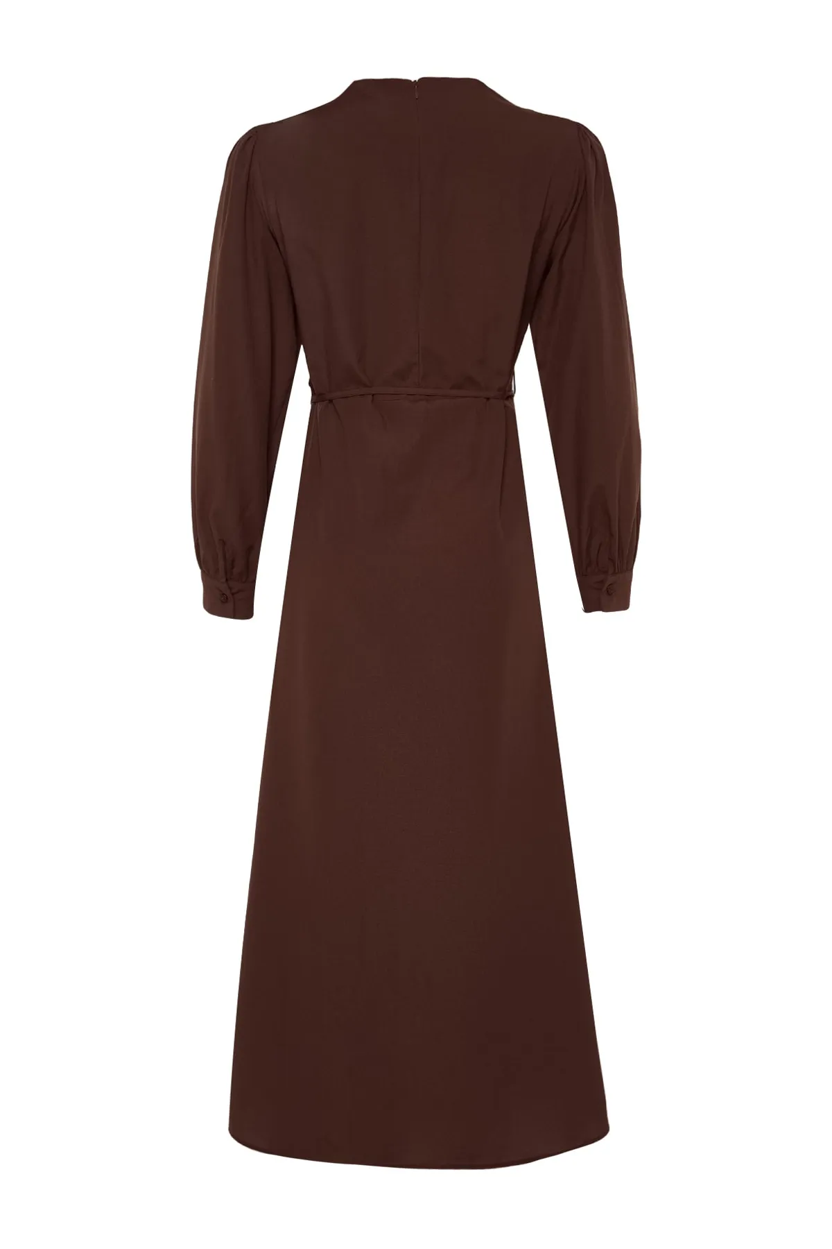 Trendyol Modest  Braunes Kleid aus gewebter Baumwolle mit Schlitz und Gürtel vorne TCTSS23EB00360