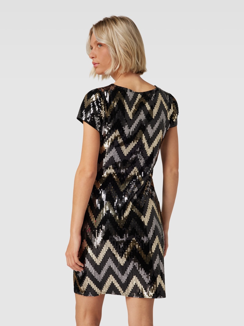 Cocktailkleid mit Paillettenbesatz in schwarz