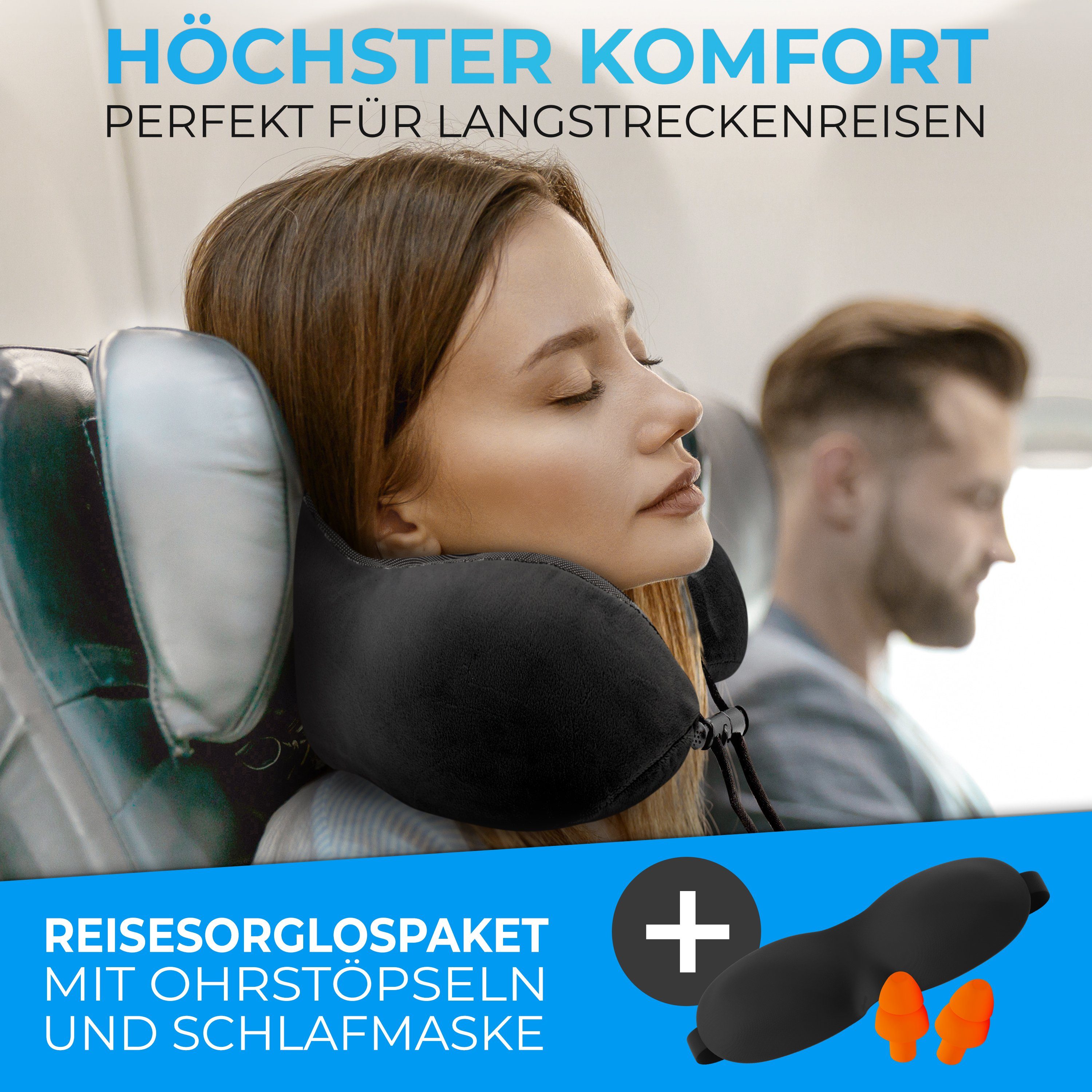Styngard Nackenkissen Reisekissen, aus Memory-Foam inkl. Schlafmaske und Ohrstöpsel