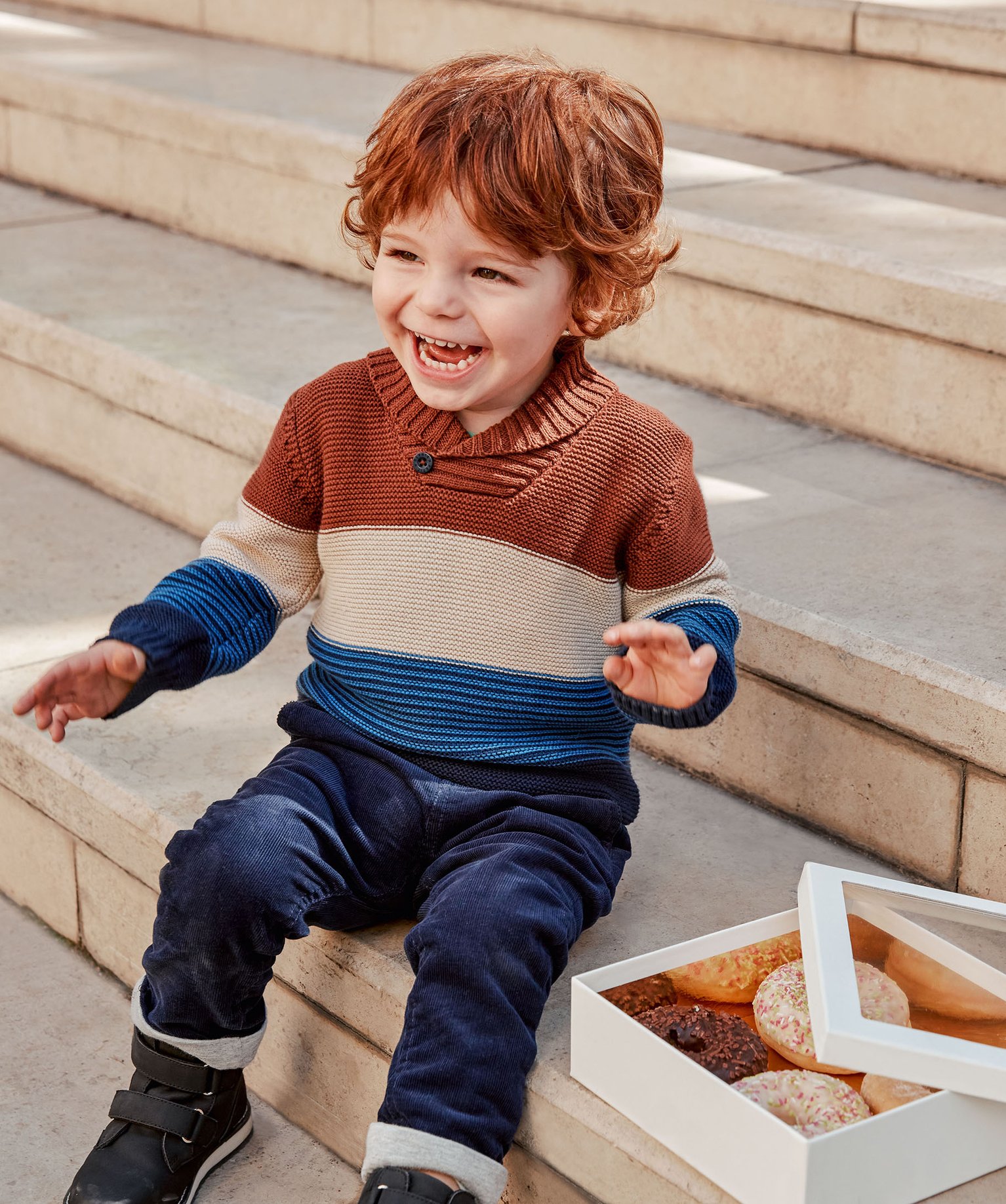 Pantalon bébé Garçon en velours doublé jersey marine | GEMO