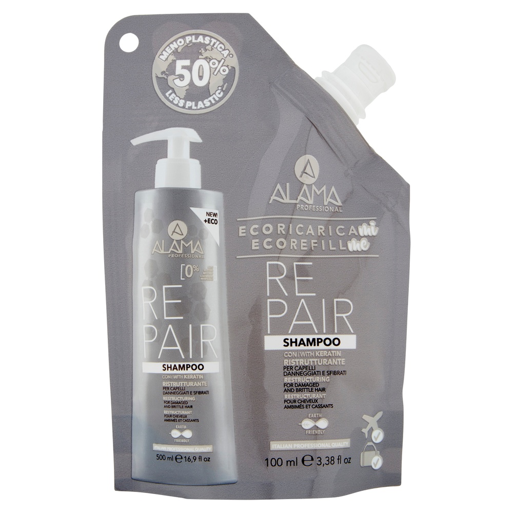 alama professional ECO REFILL SHAMPOING RESTRUCTURANT POURCHEVEUX ABIMÉS ET CASSANTS 100 ML SHAMPOOING