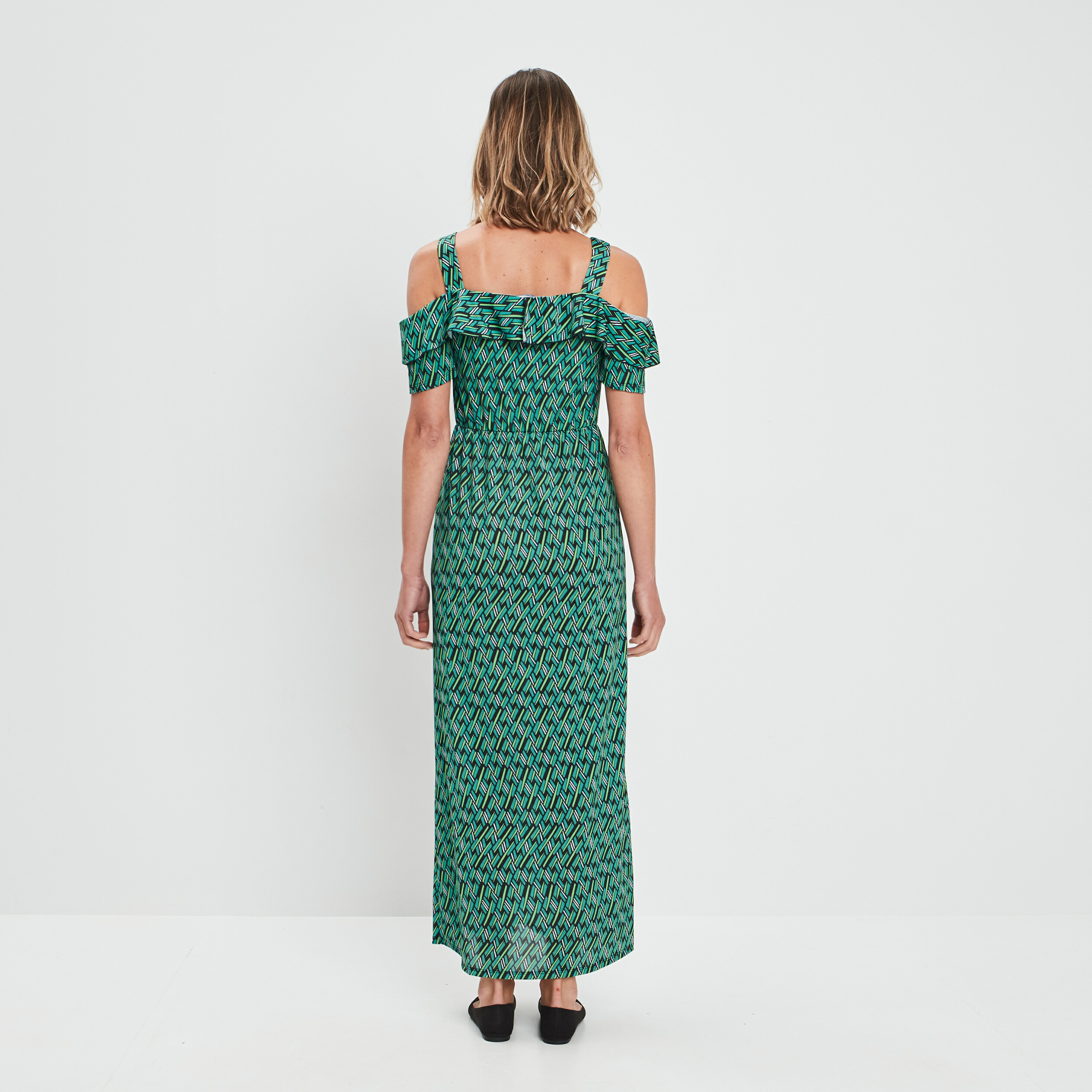 Robe longue droite à volants vert femme | La Halle