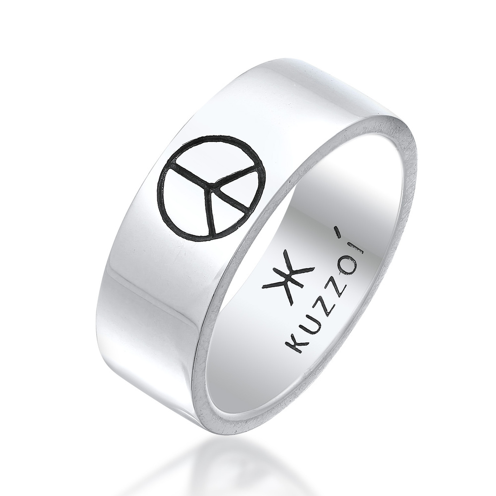 KUZZOI KUZZOI Bague Hommes bande Peace symbole tendance en argent sterling 925 oxydé Bague