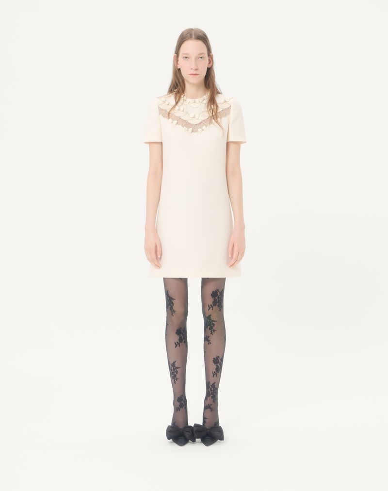 Vestido curto de crepe bordado de alta costura