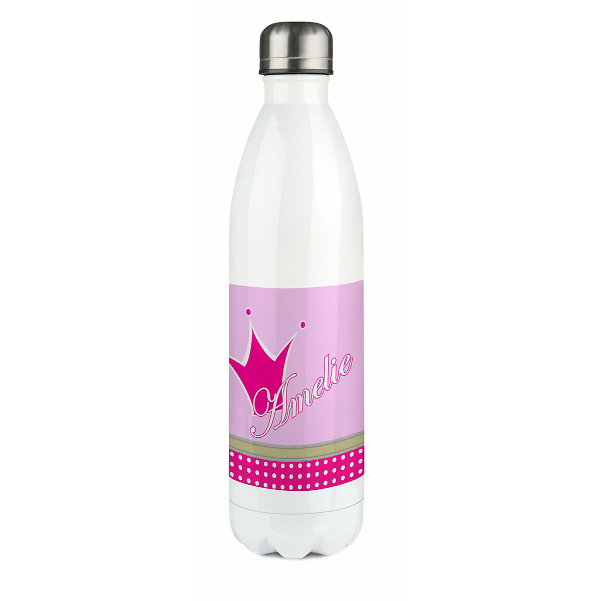 Edelstahl Kinder Thermoflasche / Trinkflasche bunt Krone Farbe pink Spülmaschinenfest, Auslaufsicher, Bruchfest, Doppelwandig, Für Heißgetränke geeignet, Mit Deckel, Isoliert