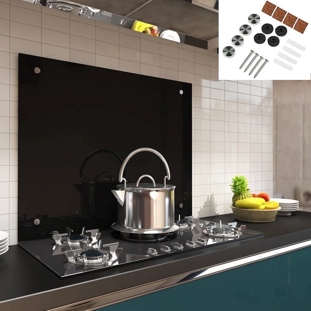 Melko Küchenrückwand Herdspritzschutz Spritzschutz Küchenrückwand aus ESG Sicherheitsglas in Schwarz für alle Untergründe Wandschutz Fliesenspiegel Küche Herd Wand Rückwand Spüle Hartglas Steinwand, (Stück), ESG Sicherheitsglas