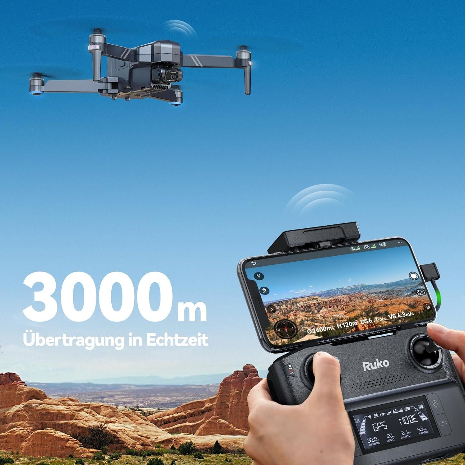 Ruko F11GIM2 Drohne (3840x2160, mit Kamera 4K,Achsen+EIS-Anti-Shake,Windstärke 6, Optimiertes Handling Stabile Aufnahmen,64 Min.Flugzeit, GPS-Funktionen)