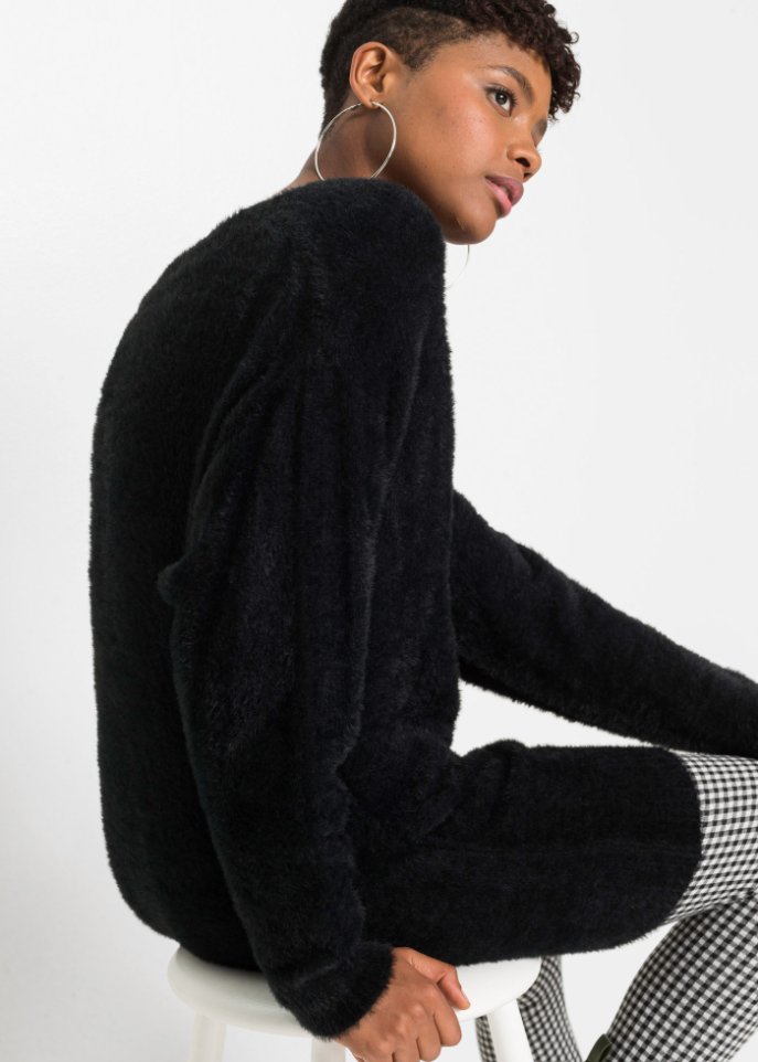 Oversized Strickpullover mit weichem Federgarn
