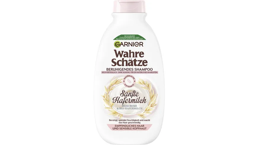 Garnier Wahre Schätze Shampoo sanfte Hafermilch - Silikonfreies Shampoo für empfindliches Haar und sensible Kopfhaut 300 ml