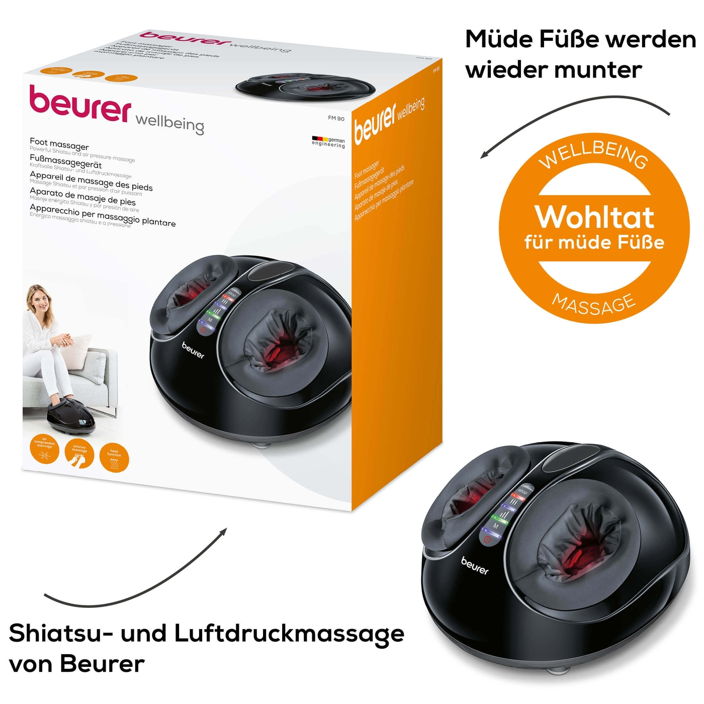Beurer Fußmassagegerät FM 90-Shiatsu- und 3-Stufen-Luftdruckmassage für Fußsohlen & Ferse