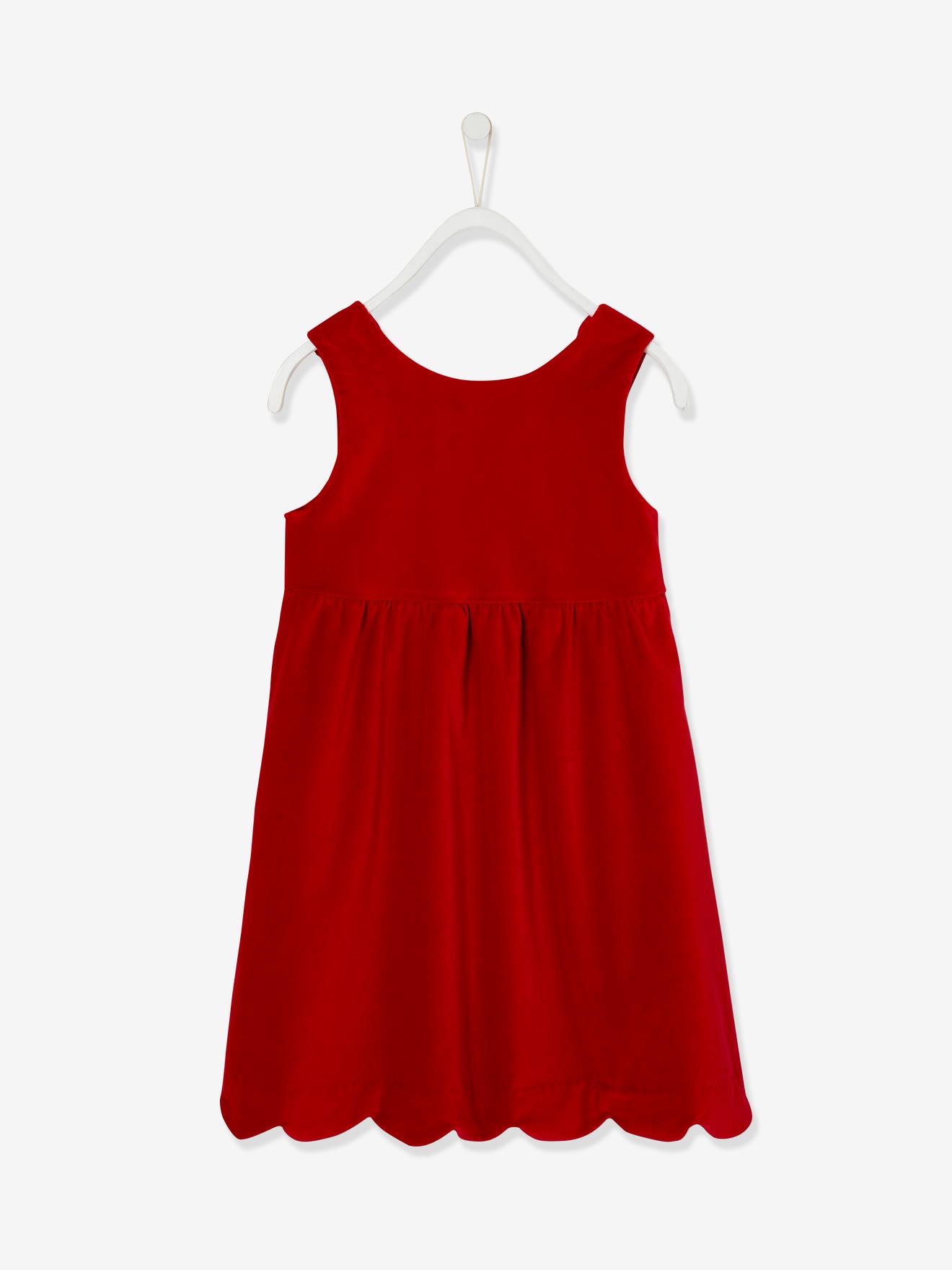 Robe de fête en velours lisse fille noeud au dos rouge