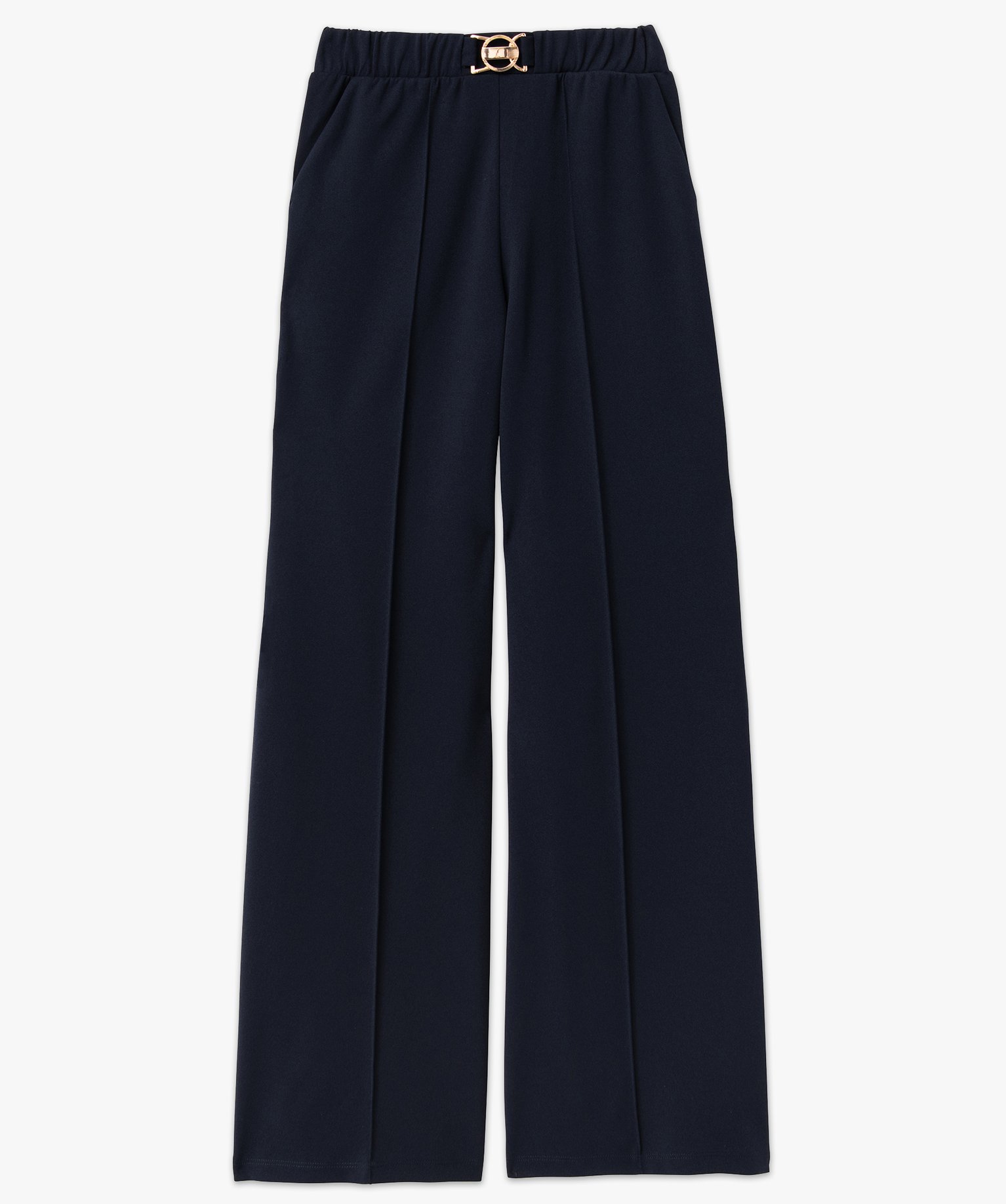 Pantalon en maille extensible avec bijou à la ceinture femme bleu fonce | GEMO