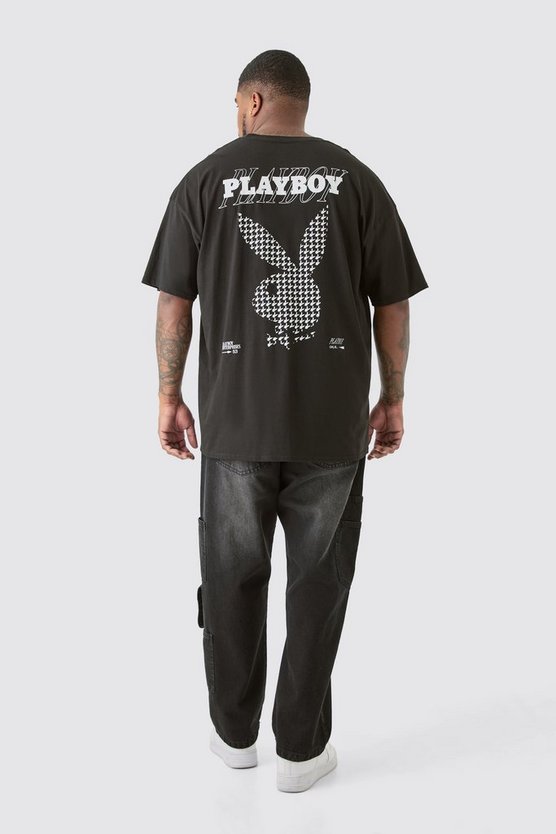 Plus kariertes Playboy T-Shirt in Schwarz