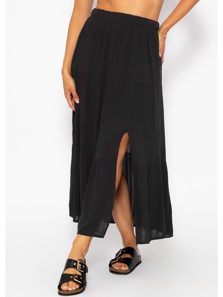 SASSYCLASSY Maxi Volantsrock in Crinkle-Optik in Schwarz günstig kaufen