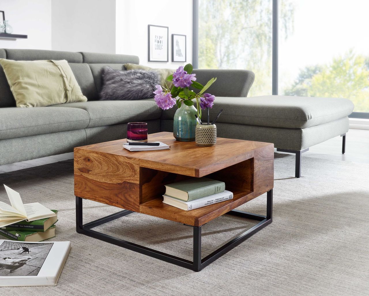 Skyport WOHNLING Couchtisch Sofatisch Holz Massiv 60x60x34,5 cm Wohnzimmertisch Tisch