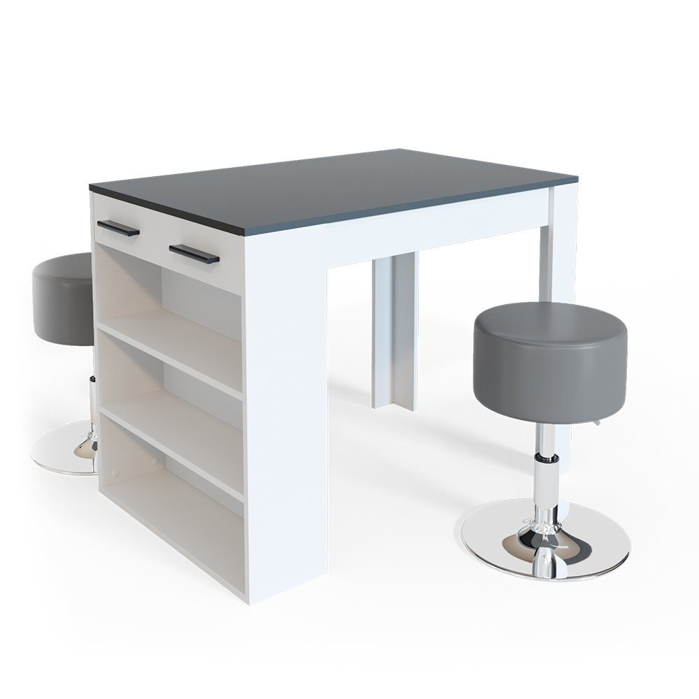 Vicco Bartisch Bartresen Stehtisch Bistrotisch REPOSE Weiß Anthrazit inkl. Hocker