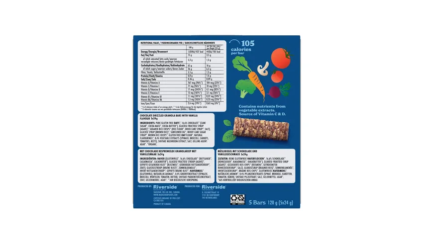 MADEGOOD Bio Müsliriegel mit Schokolade und Vanillegeschmack 120 g