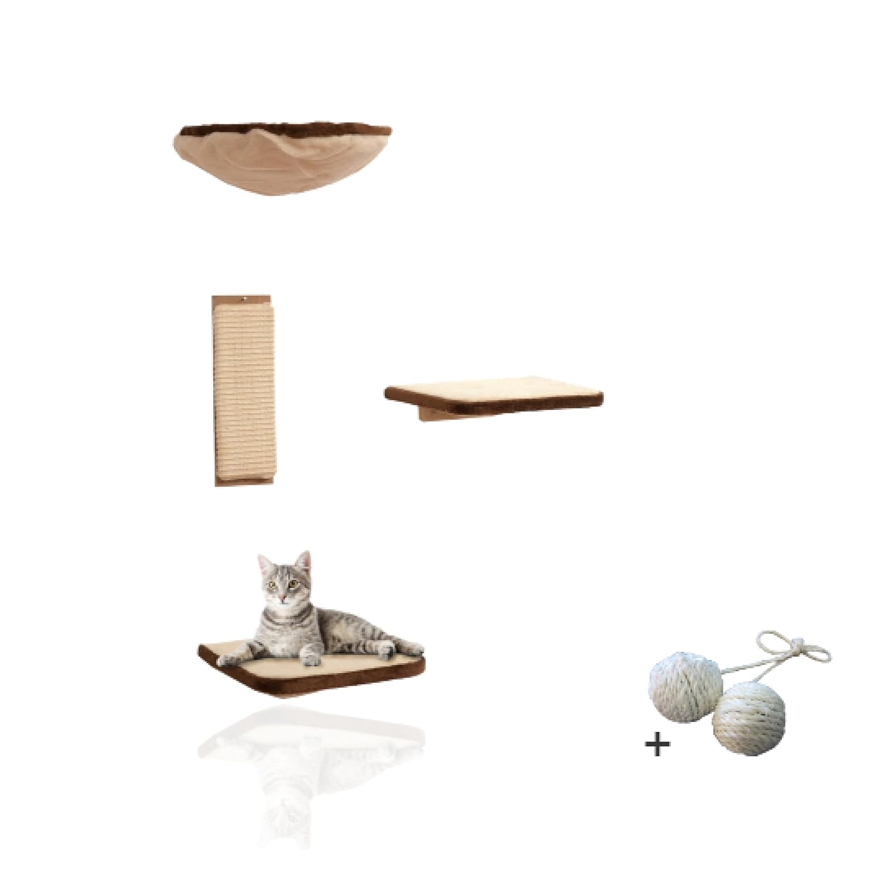 Rohrschneider Kratzbäume Rohrschneider Katzen Kletterwand 4-er Set mit Gratis-Spielballset