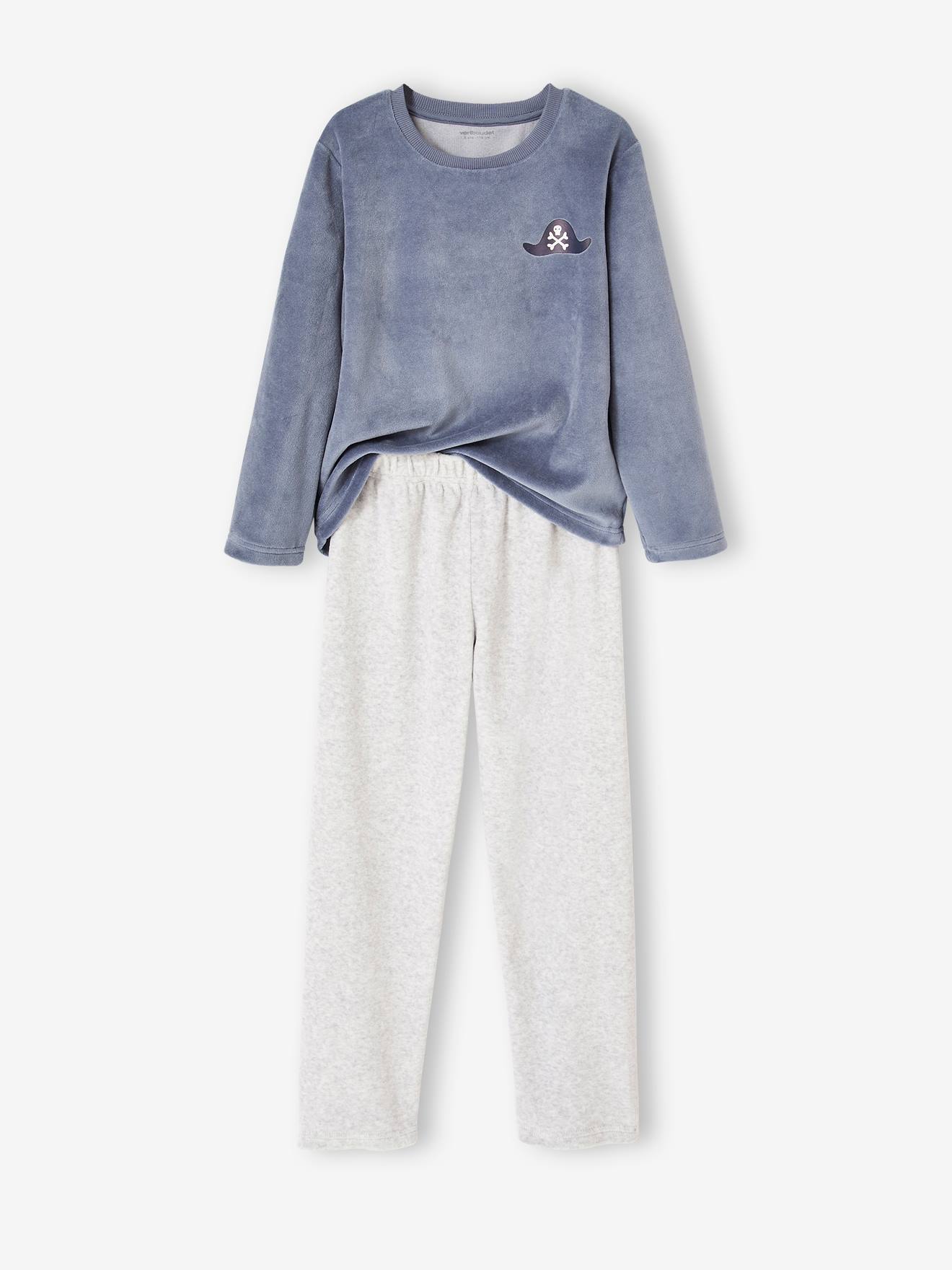 Lot de 2 pyjamas pirates en velours garçon bleu grisé