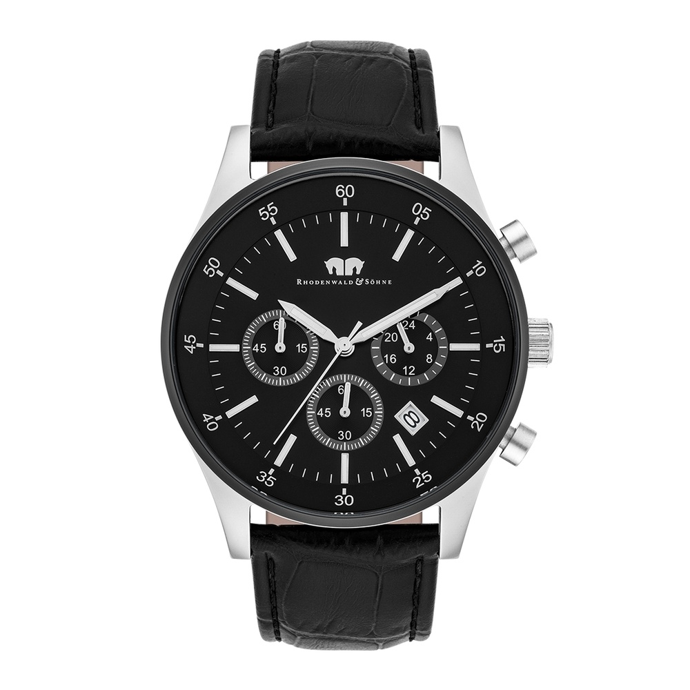 Rhodenwald & Söhne Chronographe Goodwill en Cuir véritable en Noir Montre