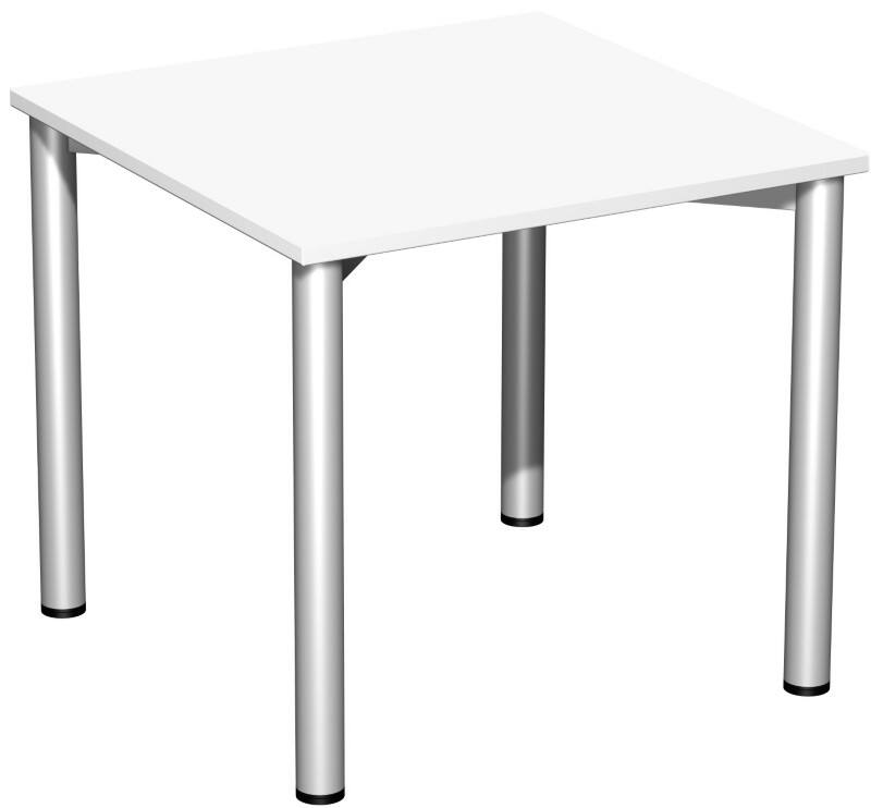 4 Fuß Flex Schreibtisch feste Höhe, 800x800x720, Weiß/Silber