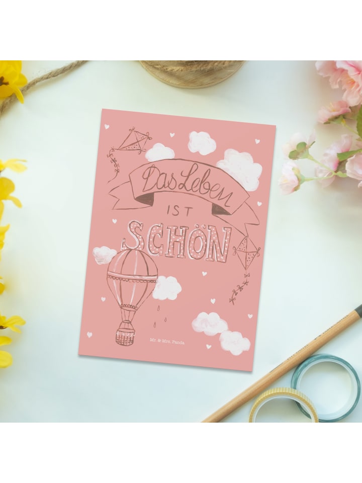 Mr. & Mrs. Panda Postkarte Heißluftballon Leben mit Spruch in Bunt günstig kaufen onesize