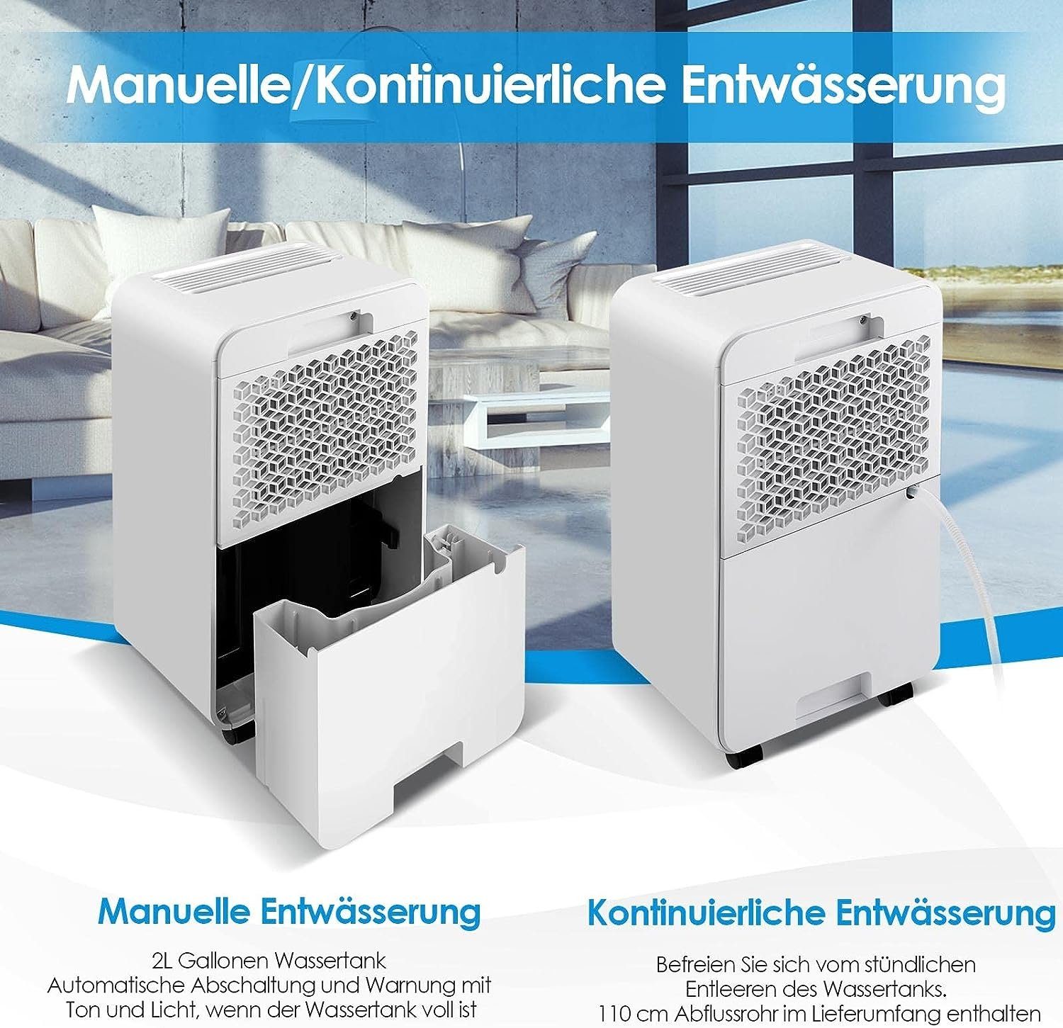 KOMFOTTEU Luftentfeuchter, für 15 m³ Räume, Entfeuchtung 12,00 l/Tag, Tank 2,00 l