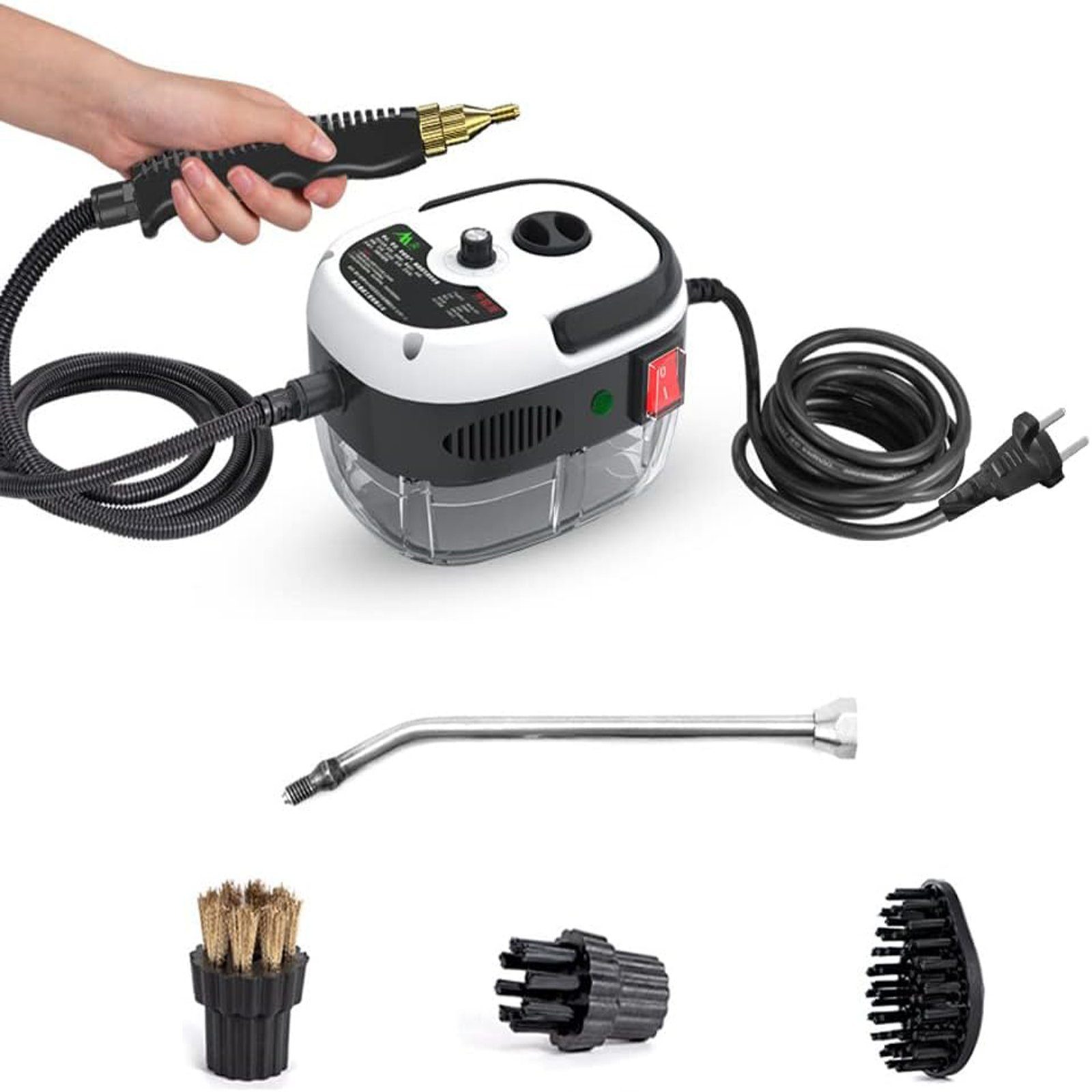 SEEZSSA Handdampfreiniger 2500W Tragbarer Dampfreiniger mit Bürstenköpfen Dampfsauger, Dampfreiniger Handgerät hocheffizient Reinigungsgerät,Weiß