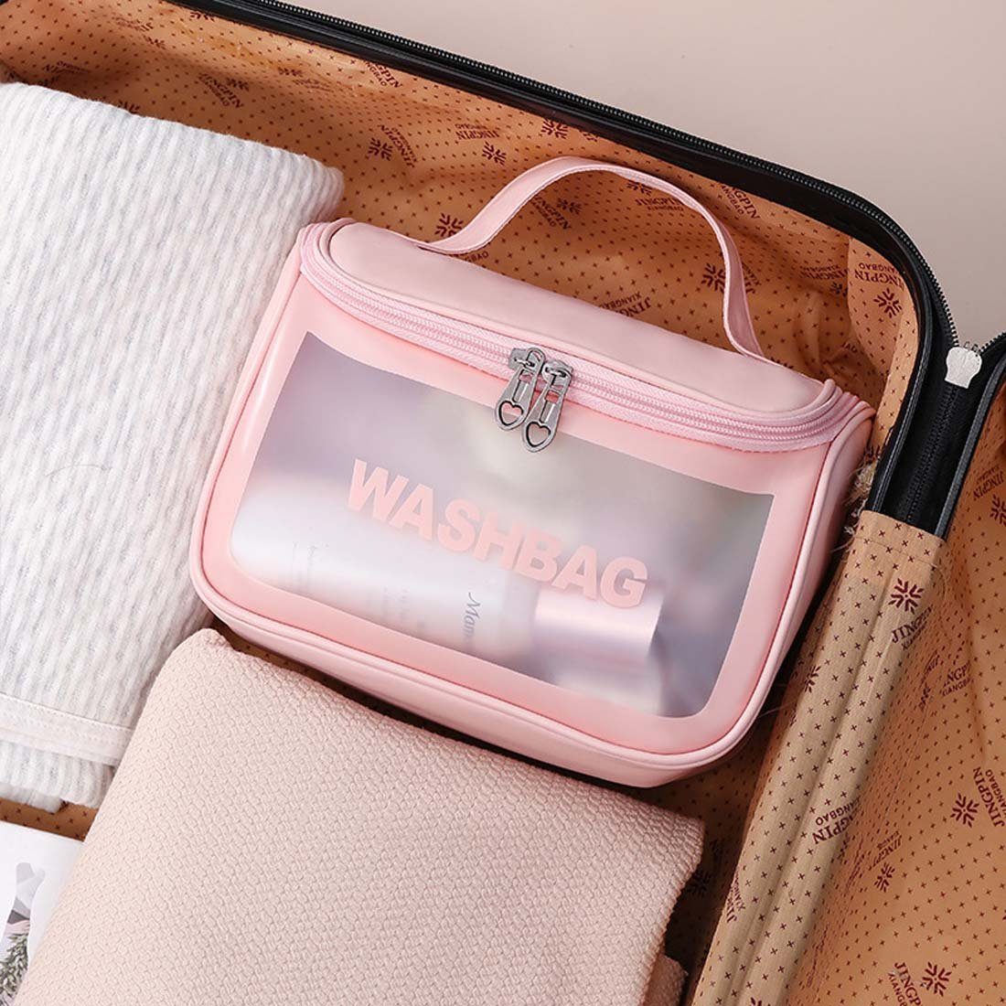 FIDDY Aufbewahrungstasche Durchscheinende Kosmetiktasche für Damen, mattierter Kulturbeutel (tragbare Aufbewahrungstasche mit großem Fassungsvermögen, tragbare Tasche mit Klappdeckel, 1-tlg)