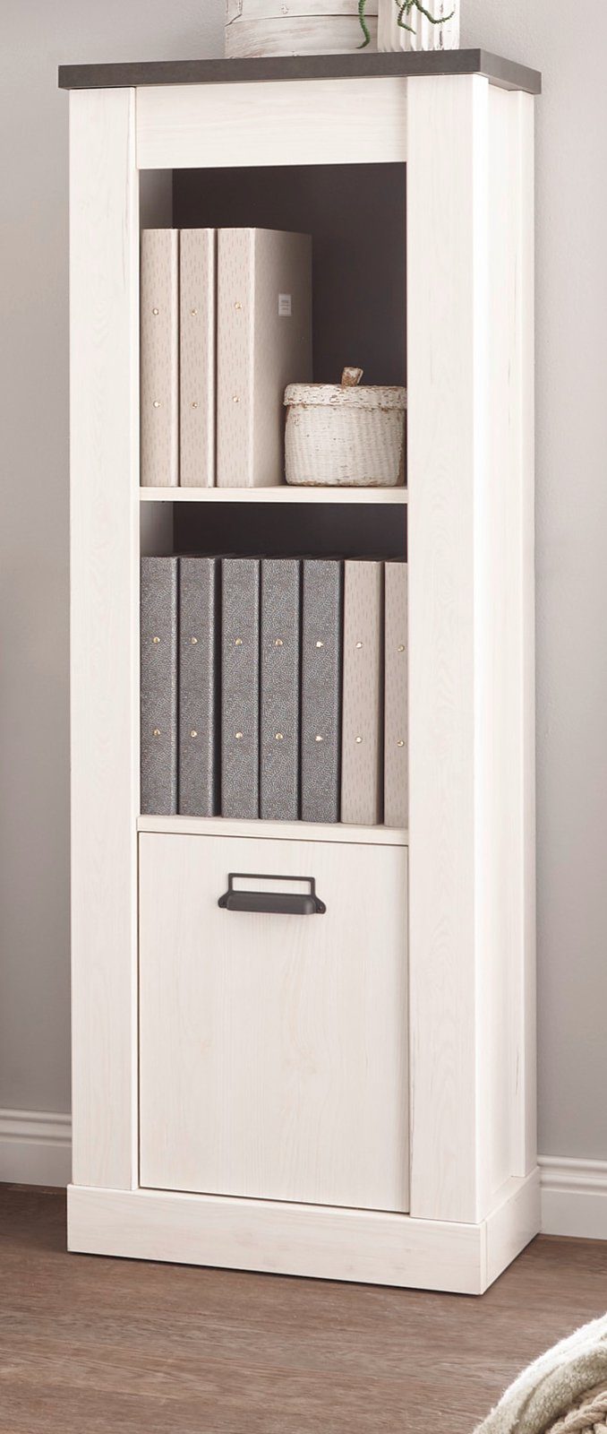 Furn.Design Aktenregal Stove, Regalschrank in Pinie weiß Landhaus 51 x 146 cm, Soft-Close