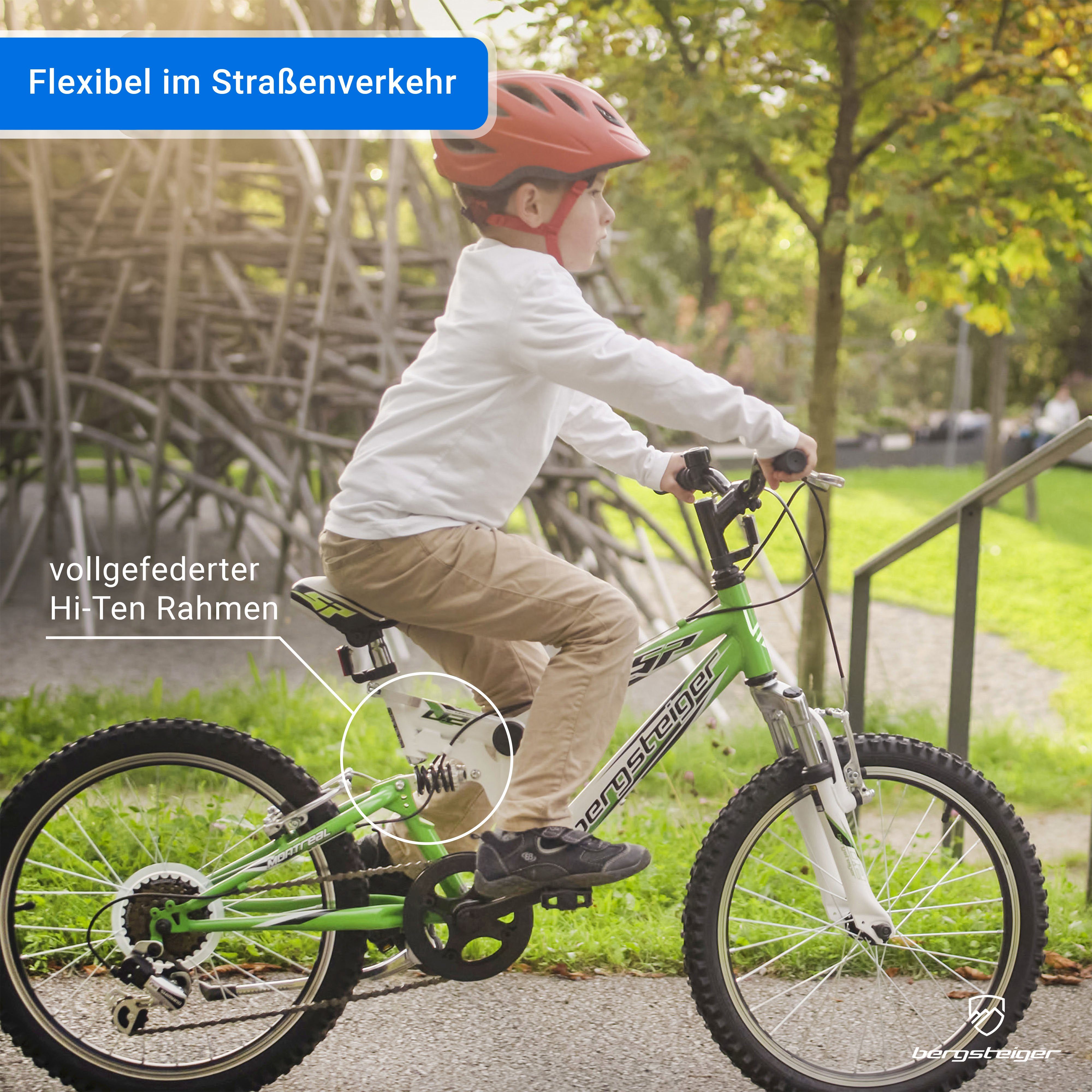 bergsteiger Mountainbike Montreal 20, 24 Zoll Kinderfahrrad, 6,7,8, 9, 10, 11, 12, 13 Jahre, 6 Gang Shimano Tourney RD-TY21 Schaltwerk, Kettenschaltung