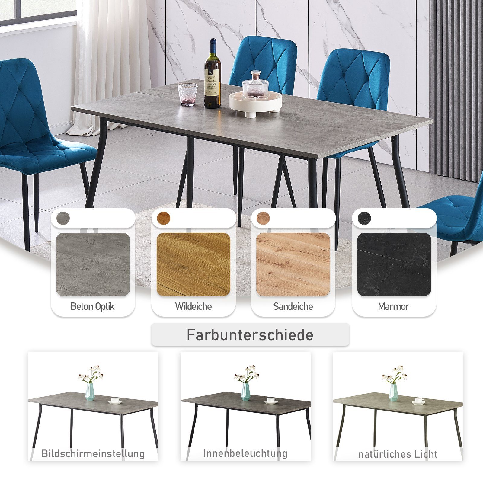 B&D home Esstisch Esstisch LIOR, Metalbeine, 120cm