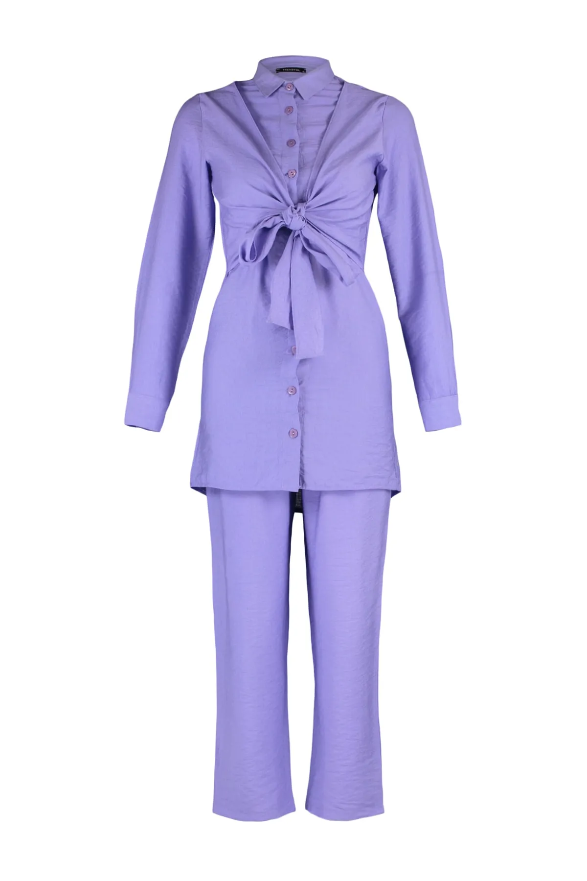 Trendyol Modest  Lilafarbenes gewebtes Hemd-Hosen-Set mit Taillenschnürung TCTSS22US00027