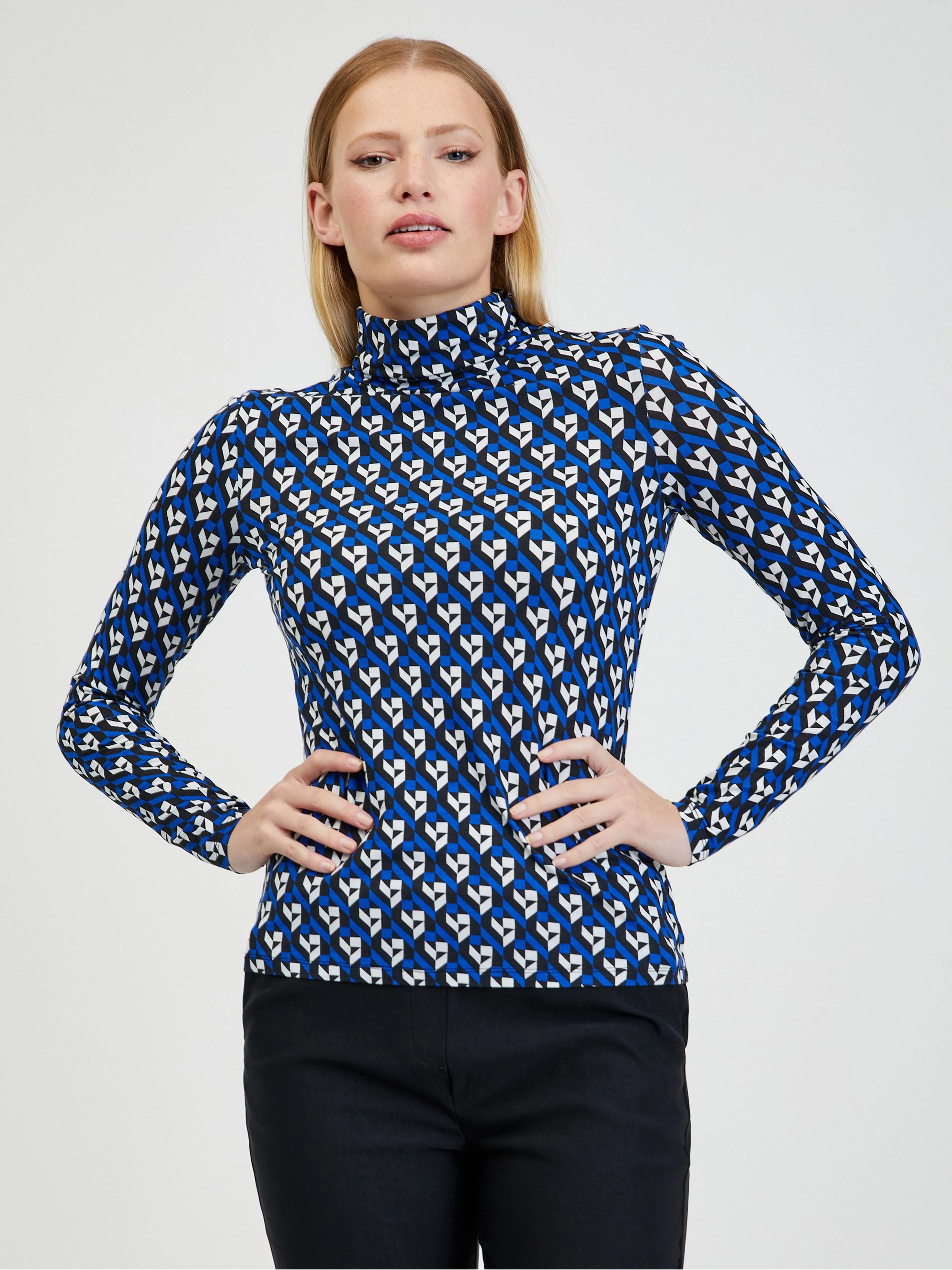Blauer gemusterter Damen-Rollkragenpullover ORSAY