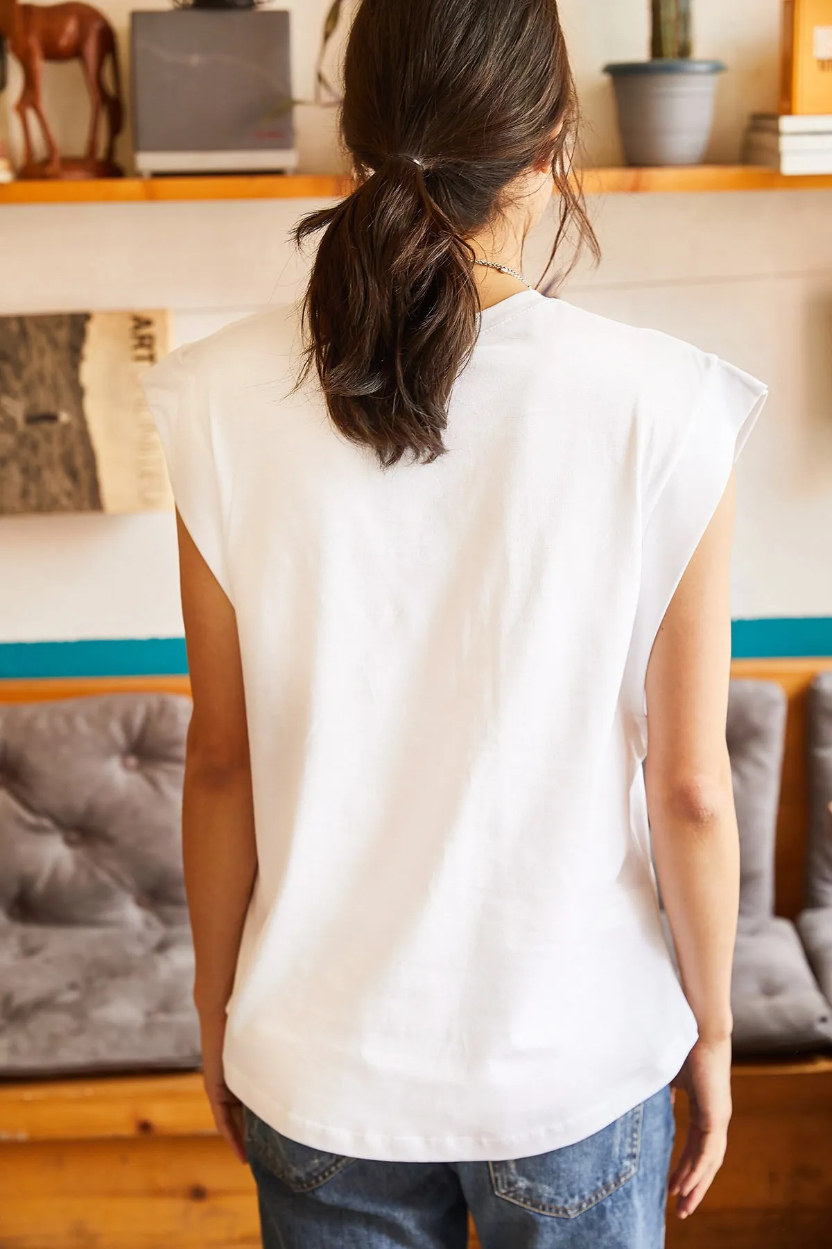 Olalook  Weißes Fledermaus-T-Shirt mit Unterarmteil für Damen TSH-19000330